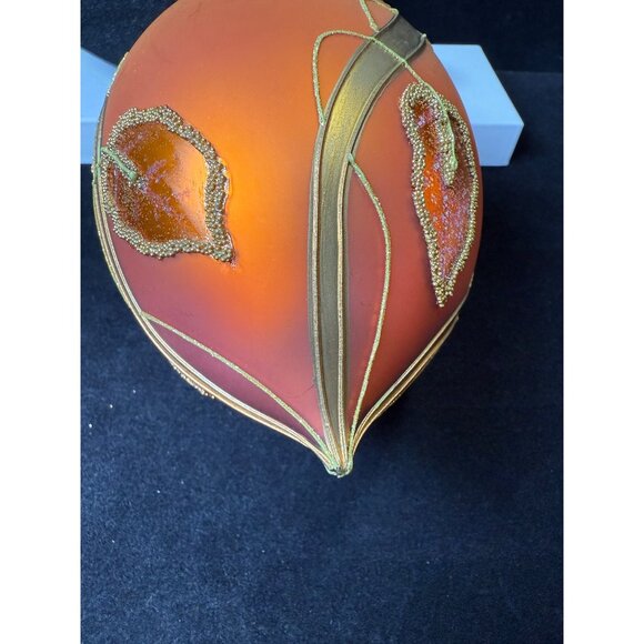 Hand-Painted Large 7" Glass Ornament With Beaded Leaf Design Autumn Colors - Picture 8 of 11